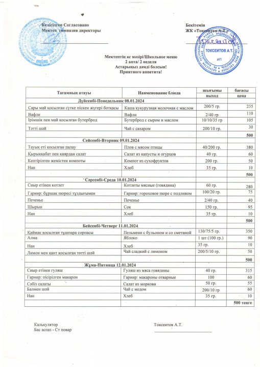 08.01-12.01.2024 аралығындағы ас мәзірі