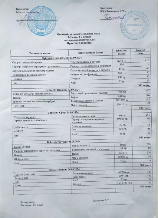 02.09.-06.09.24 аралығындағы ас мәзірі