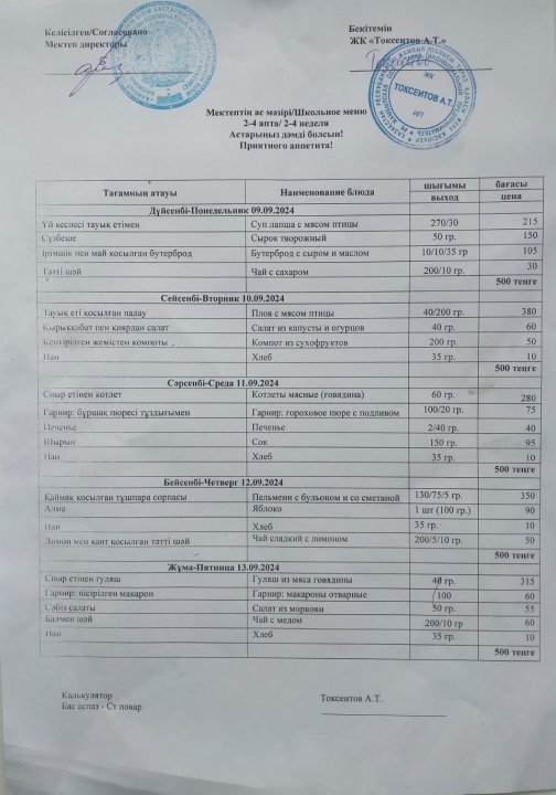 09.09.-13.09.24 аралығындағы ас мәзірі