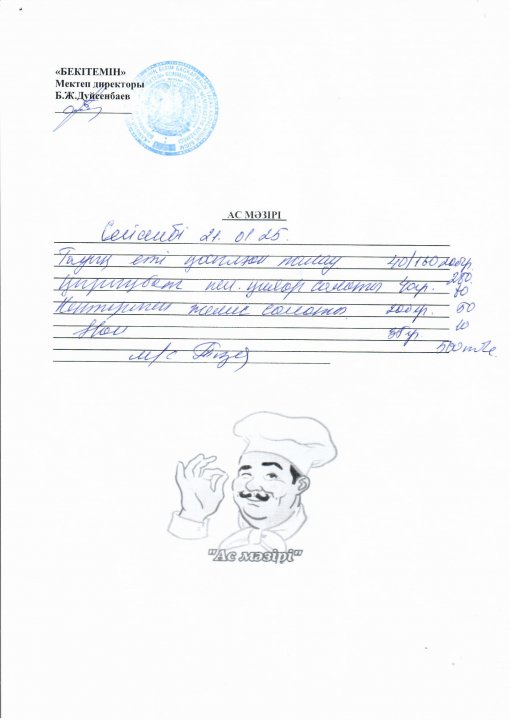 21.01.2025ж. Ас мәзірі