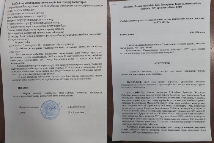 Сыбайлас жемқорлық тәуекелдерін ішкі талдау нәтижелерін жария талқылау ХАТТАМАСЫ